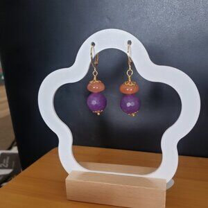New handmade Purple and Orange genuine stones gold plated hook